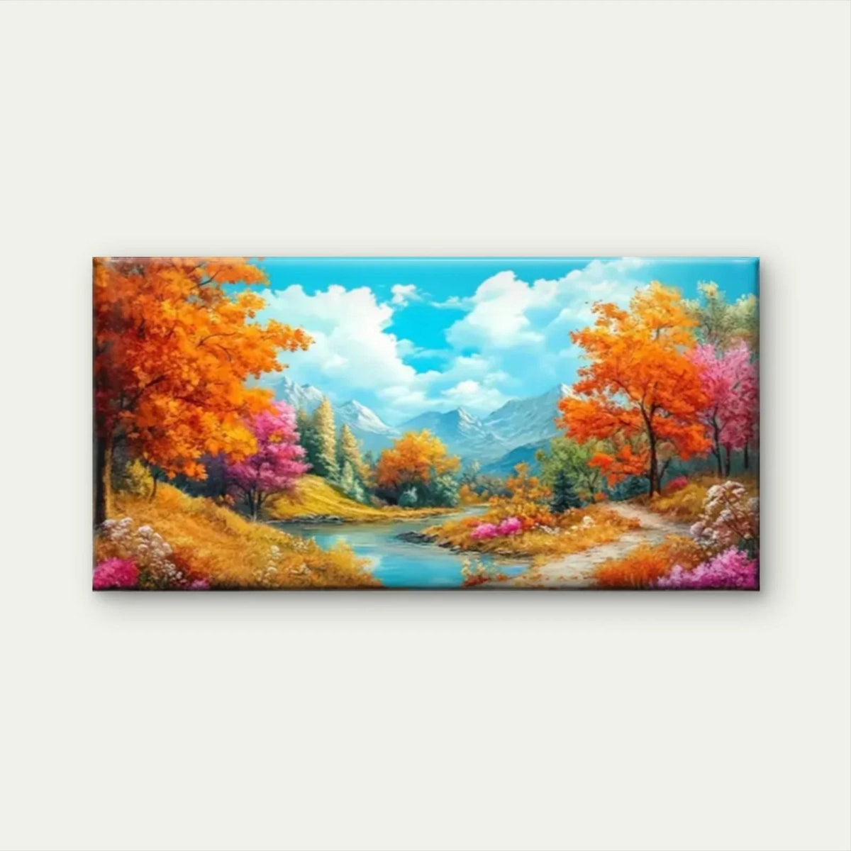 Autumn River Blue Sky Cloud Wall Art Canvas Office Home Room Framed 120x60cm
