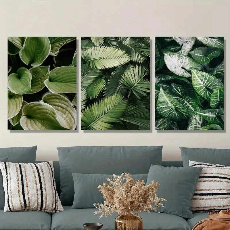 3pcs Large, Lush Green Plant Metal Print Ready to Hang Art