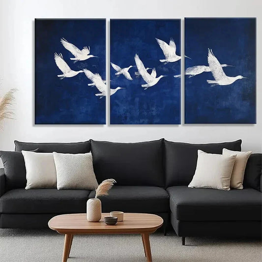 3pcs Elegant White Birds in Flight Perfect Wall Art Set Canvas Framed 40x60cm - High Quality Print 100% Australian Made Wall Canvas Ready to Hang