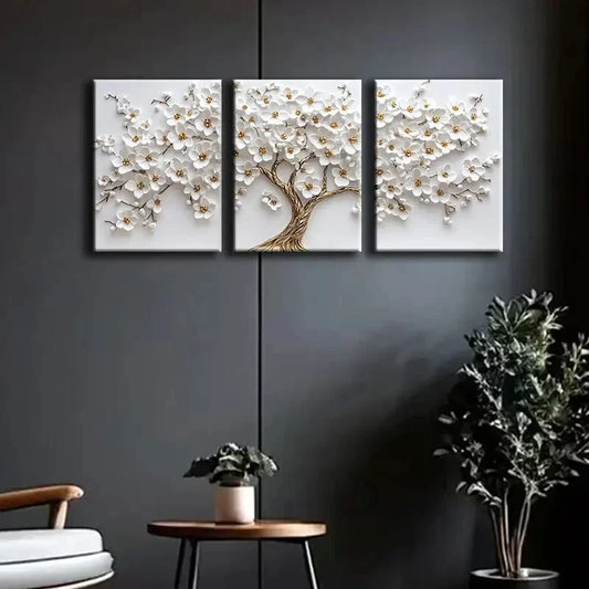 3pcs White Blossom Tree Flowers Nature Perfect Wall Art Set Canvas Framed 40x60cm - High Quality Print 100% Australian Made Wall Canvas Ready to Hang