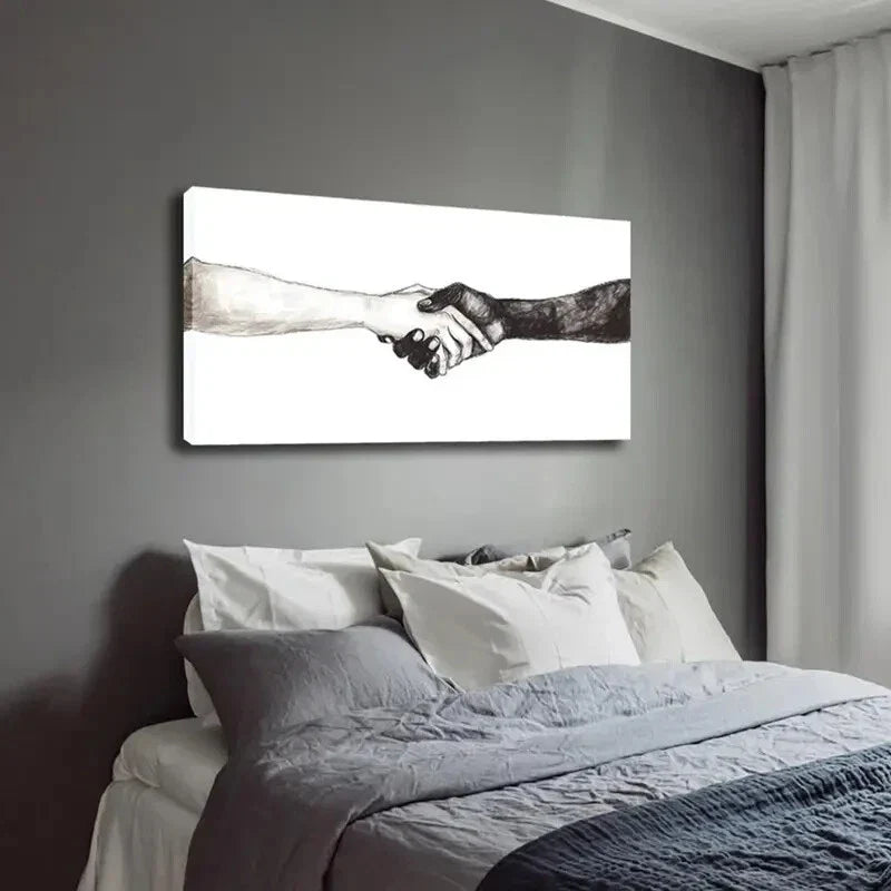 Hand Gesture Black & White Wall Art Canvas Office Home Room Framed 120x60cm