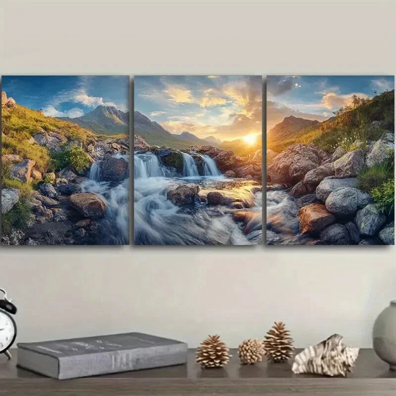 3pcs Scottish Highlands Sunset Landscape, Metal Print Ready to Hang Art