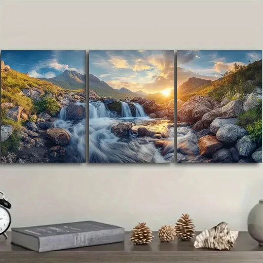 3pcs Scottish Highlands Sunset Landscape, Metal Print Ready to Hang Art