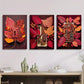 3pcs  Red circuit board with leaves, Metal Print Ready to Hang Art