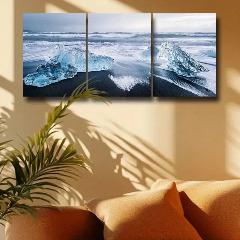 3pcs Beach with Ice Design Metal Print Ready to Hang Art