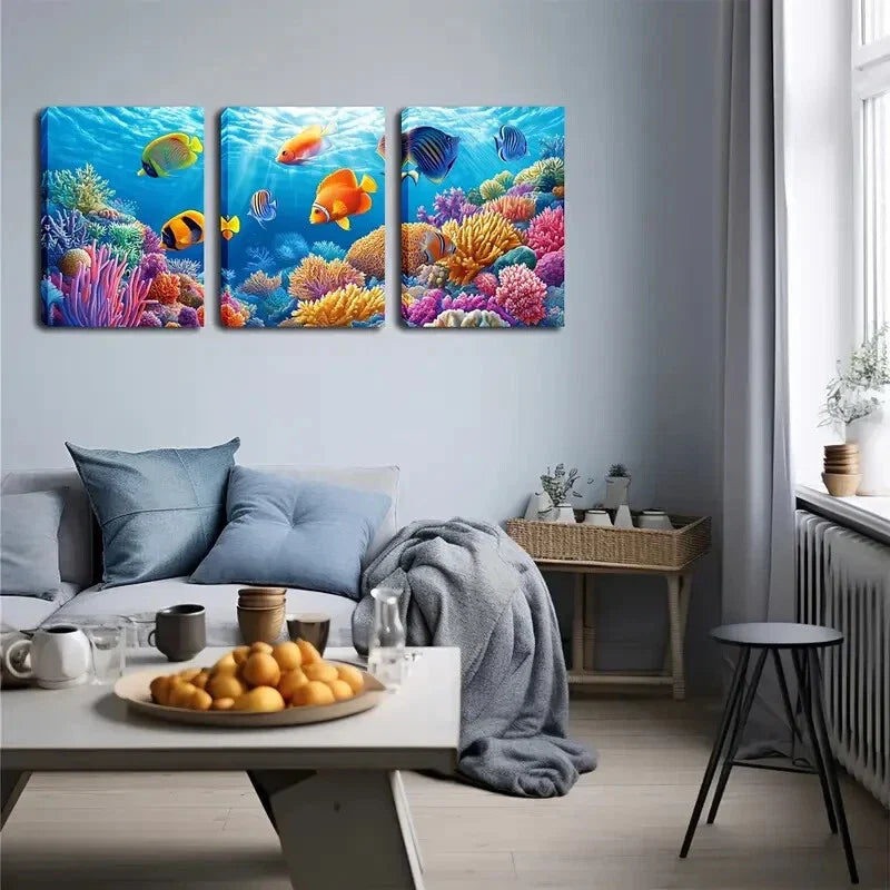 3pcs Colorful Fish of the Sea  Wall Art Set Canvas Framed 40x60cm - High Quality Print 100% Australian Made Wall Canvas Ready to Hang