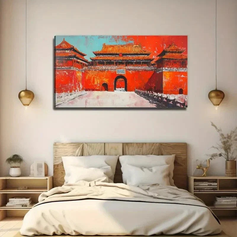 Oriental Architecture Wall Art Canvas Office Home Room Framed 80x45cm