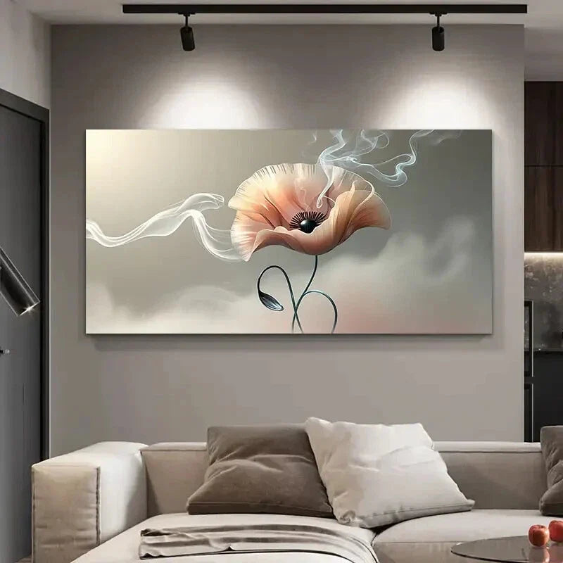 Ethereal Poppy Flower Smoke Wall Art Canvas Office Home Room Framed 80x45cm