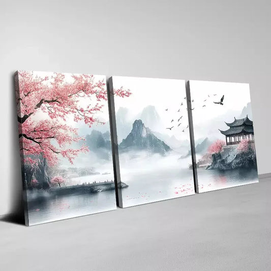 3pcs Elegant Landscape Mountains Lake Painting Wall Art Canvas Unframed/Framed Wall Art Set Canvas Framed 40x60cm - High Quality Print 100% Australian Made Wall Canvas Ready to Hang