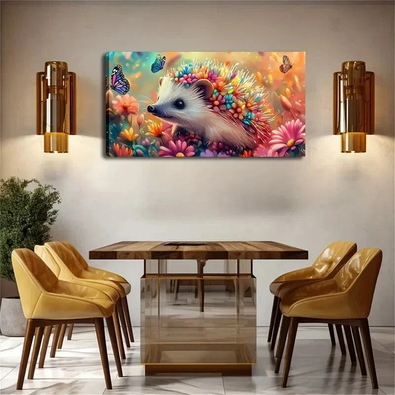 Colorful Flowers Hedgehog Wall Art Canvas Office Home Room Framed 120x60cm