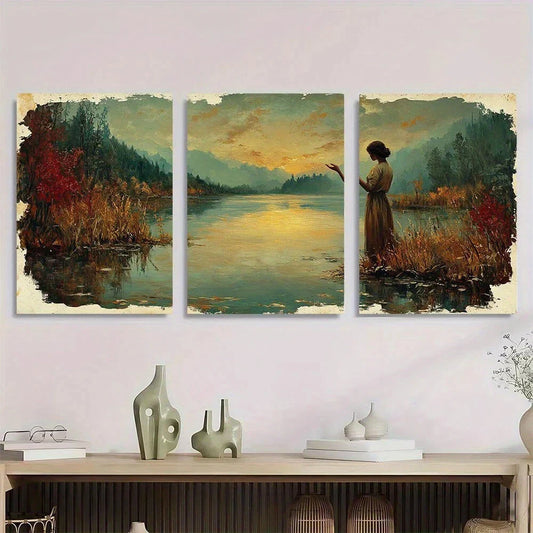3pcs Vintage Oil Painting Aesthetic Metal Print Ready to Hang Art