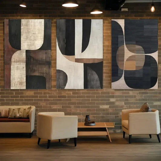 3pcs Beige Vase Style, Black & Brown Minimalist Metal Print Ready to Hang Art