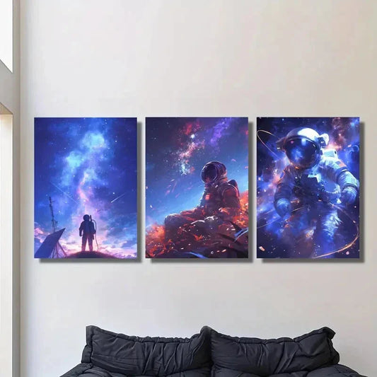 3pcs fantasy starry sky and astronauts, Metal Print Ready to Hang Art