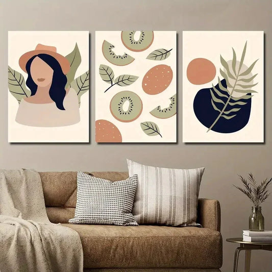 3pcs Colorful Girly Murals Female Plant Fruit Metal Print Ready to Hang Art