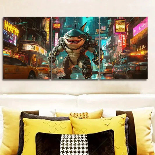 3pcs Shark Warrior  Wall Art Set Canvas Framed 40x60cm - High Quality Print 100% Australian Made Wall Canvas Ready to Hang