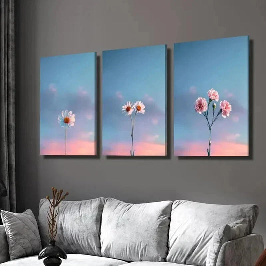 3pcs Simple Daisies and Fresh Blue Sky Wall Art Set Canvas Framed 40x60cm - High Quality Print 100% Australian Made Wall Canvas Ready to Hang