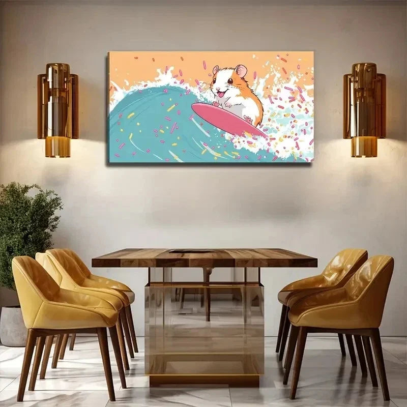 Surfing Groundhog Bohemian Wall Art Canvas Office Home Room Framed 80x45cm