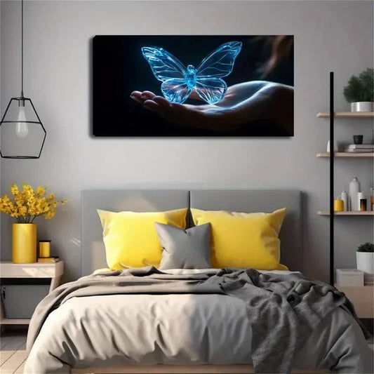 Blue Transparent Butterfly Wall Art Canvas Office Home Room Framed 120x60cm