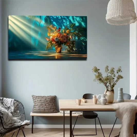 Blooming Flowers In A Vase Wall Art canvas office home room framed 120x60cm
