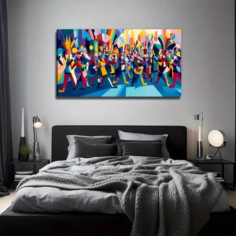 A Group Of Dancing People Wall Art Canvas Office Home Room Framed 80x45cm