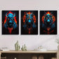 3pcs Ferocious animal art with red flames, Colorful Metal Print Ready to Hang Art