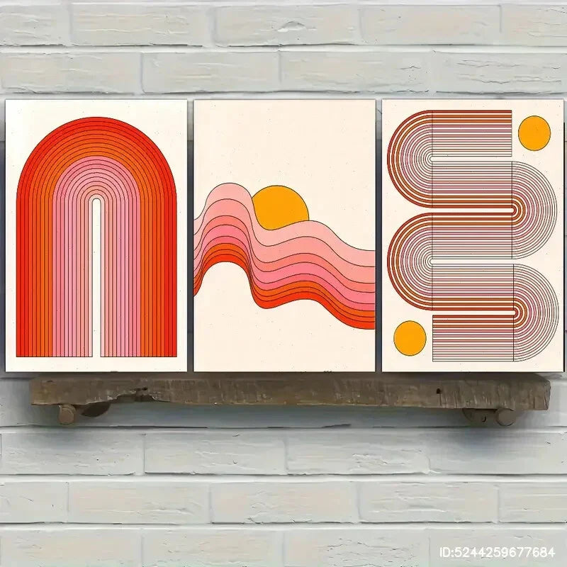 3pcs Line Gradient Colors Decorative Poster Metal Print Ready to Hang Art