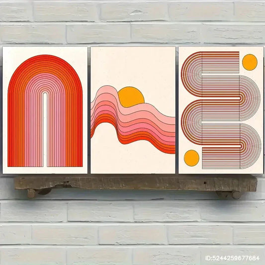 3pcs Line Gradient Colors Decorative Poster Metal Print Ready to Hang Art