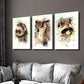 3pcs Watercolor Ferret Raccoon Owl Portrait Wall Art Set Canvas Framed 40x60cm - High Quality Print 100% Australian Made Wall Canvas Ready to Hang