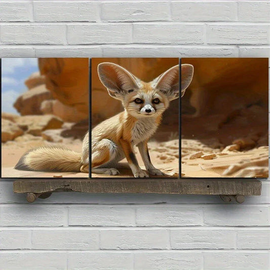 3pcs Desert Fox Blue Sky White Clouds Metal Print Ready to Hang Art