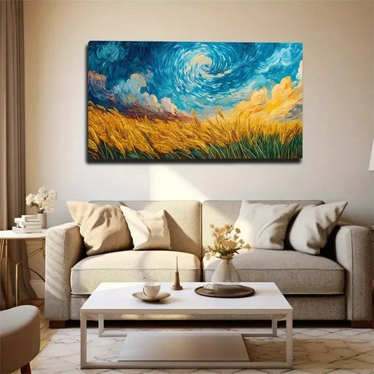 The Sky Over The Wheat Field Wall Art Canvas Office Home Room Framed 120x60cm