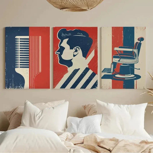 3pcs American Barber Shop Painting Metal Print Ready to Hang Art