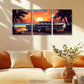 3pcs Classic Car, Palm Trees & Sunset Beach Scene Metal Print Ready to Hang Art