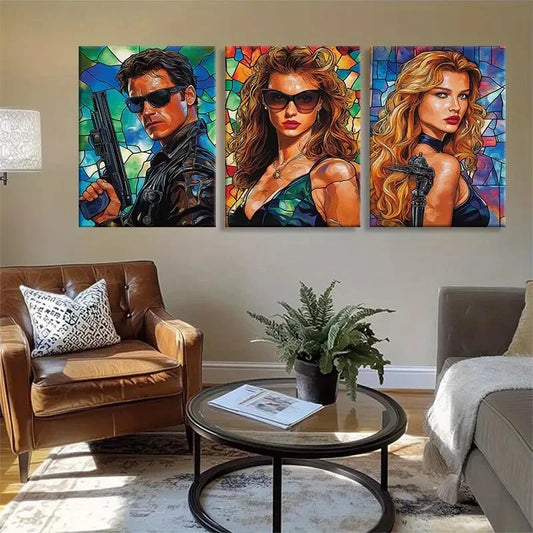 3pcs Iconic Characters Guns Glass Action Perfect Wall Art Set Canvas Framed 40x60cm - High Quality Print 100% Australian Made Wall Canvas Ready to Hang