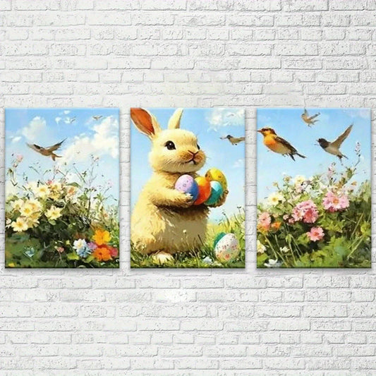 3pcs Charming Spring Scene Bunnies Metal Print Ready to Hang Art