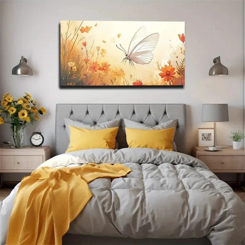 White Butterfly Vibrant Orange Wall Art Canvas Office Home Room Framed 120x60cm