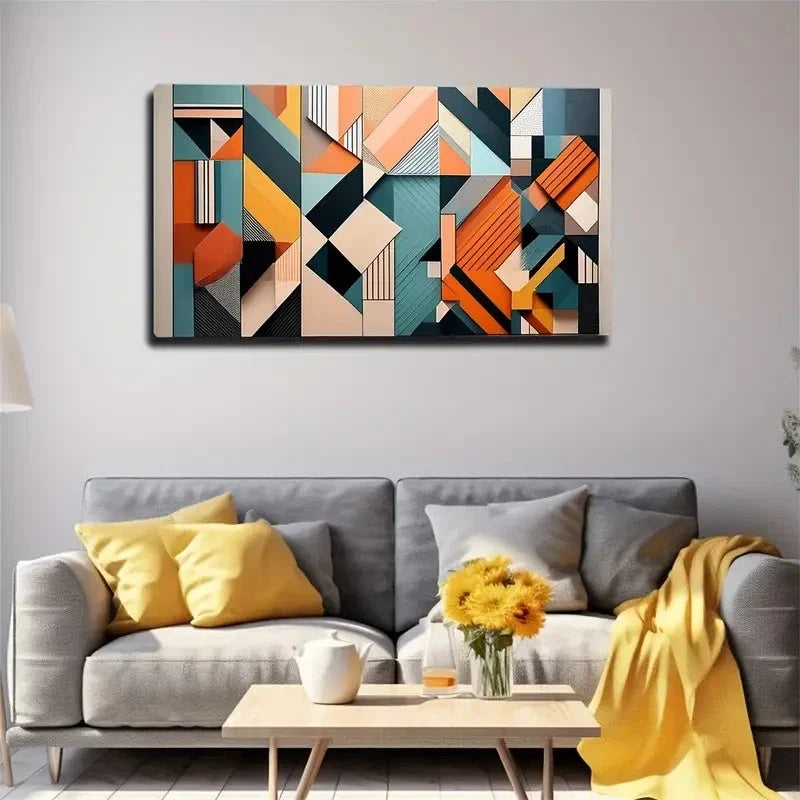 Modern Abstract Color Block Wall Art Canvas Office Home Room Framed 80x45cm