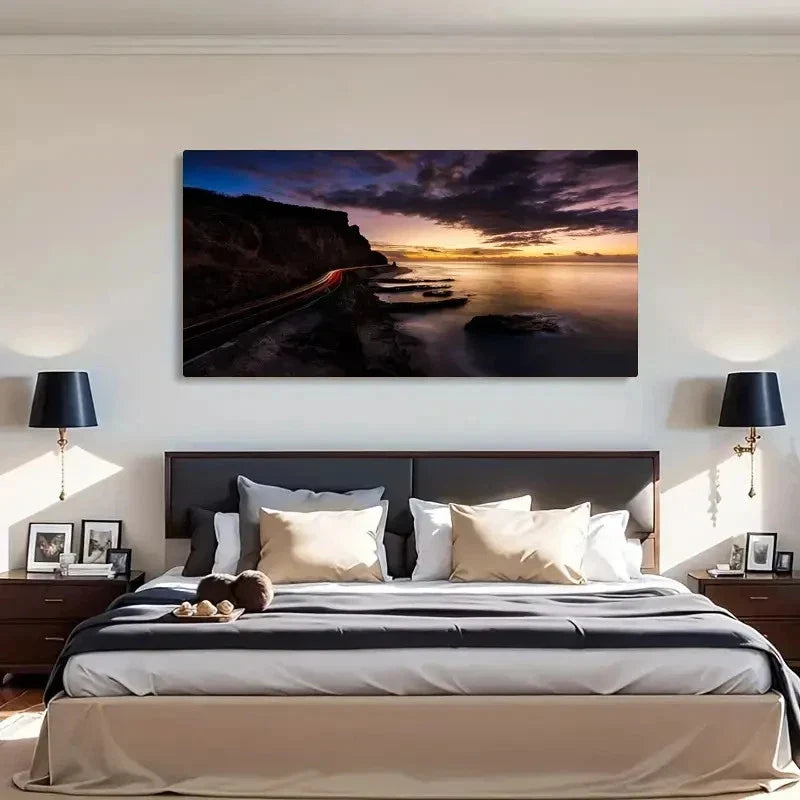 Long Exposure Mountain Road Sun Wall Art Canvas Office Home Room Framed 120x60cm