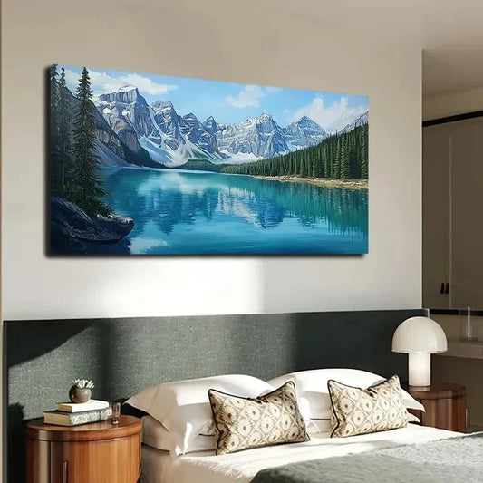 Serene Lake & Mountain Wall Art canvas office home room framed 120x60cm