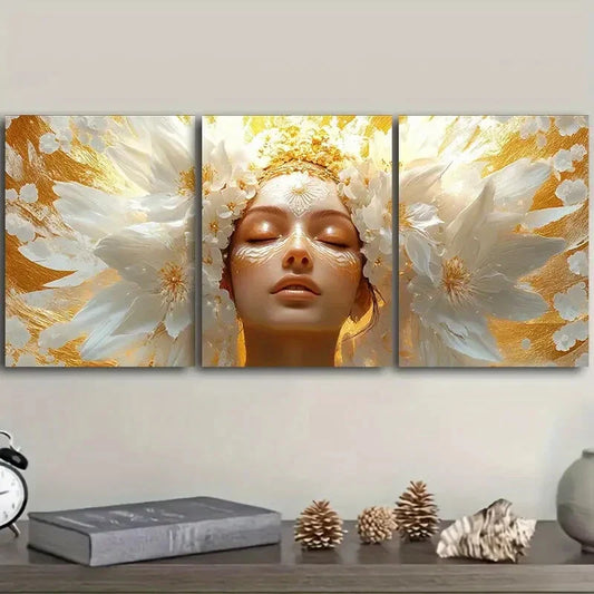 3pcs The goddess Indira Art Painting Metal Print Ready to Hang Art
