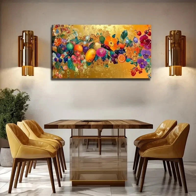 Vibrant Fruit And Flower Wall Art Canvas Office Home Room Framed 80x45cm