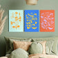 3pcs Orange folk flowers on light blue Metal Print Ready to Hang Art
