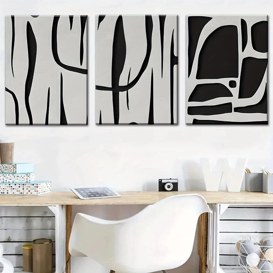 3pcs Abstract Black Lines Gray Metal Print Ready to Hang Art