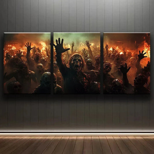 3pcs Zombie Apocalypse Luxurious Metal Print Ready to Hang Art