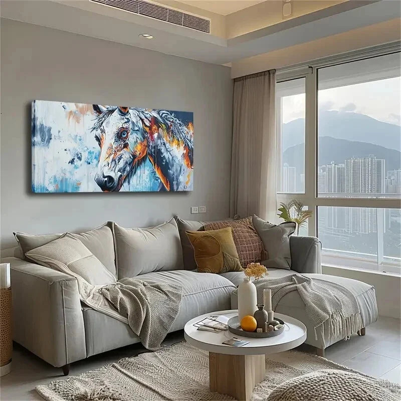 Abstract Horse Head Orange Wall Art Canvas Office Home Room Framed 120x60cm