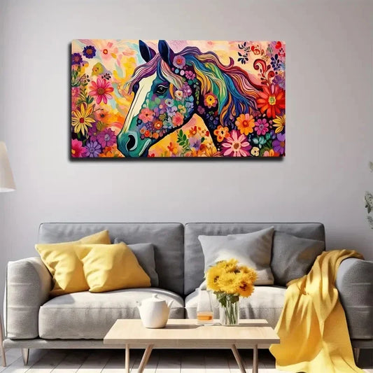 Colorful Floral & Starry Wall Art Canvas Office Home Room Framed 80x45cm