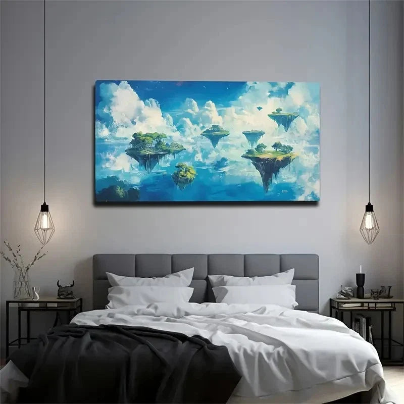 Floating Island Group Nature Wall Art Canvas Office Home Room Framed 120x60cm