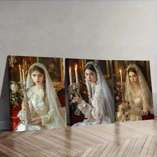 3pcs  Featuring a Vintage Wedding Girl, Wall Art Set Canvas Framed 40x60cm - High Quality Print 100% Australian Made Wall Canvas Ready to Hang