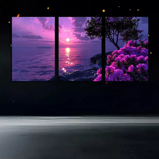 3pcs Cherry Blossom Lake Sunset Canvas Framed 40x60cm - High Quality Print 100% Australian Made Wall Canvas Ready to Hang