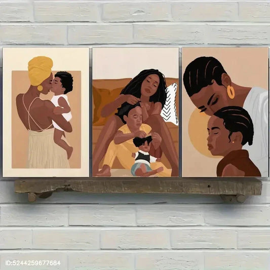 3pcs Artistic Accent African American Bohemian Metal Print Ready to Hang Art