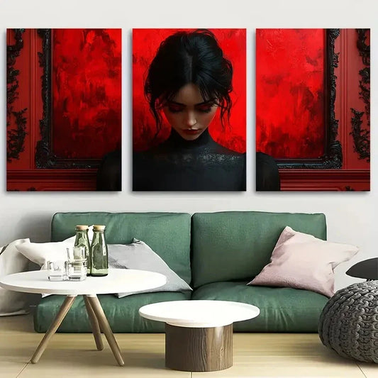 3pcs Mystical Gothic Woman Red Backdrop Metal Print Ready to Hang Art
